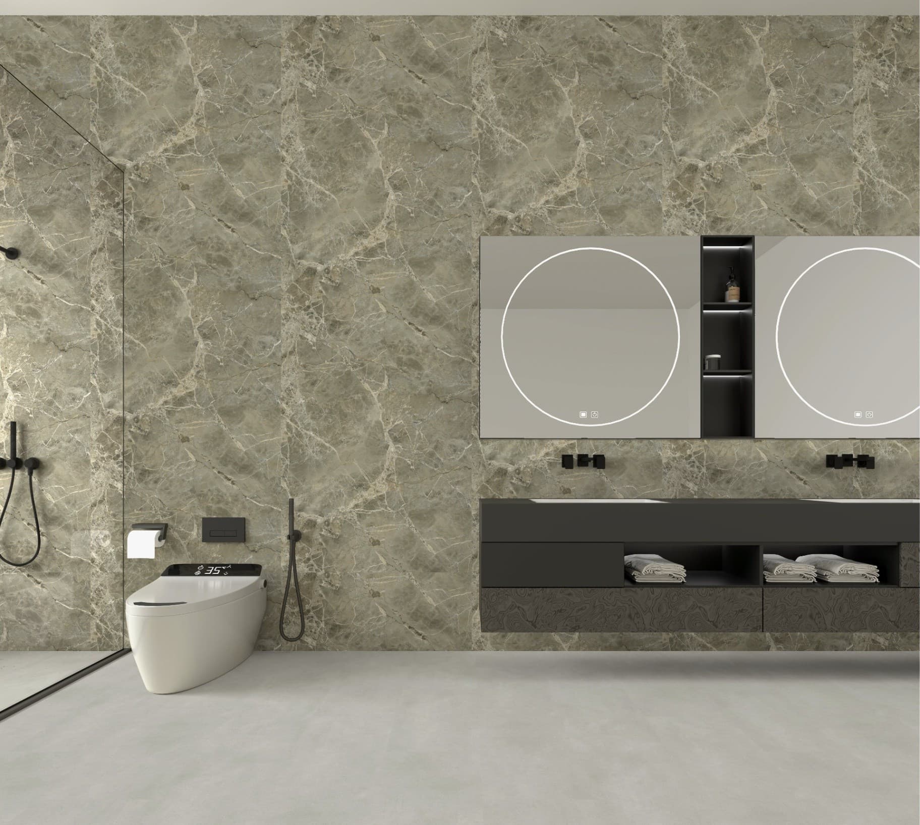 Modern kitchen with elegant SPC wall panels